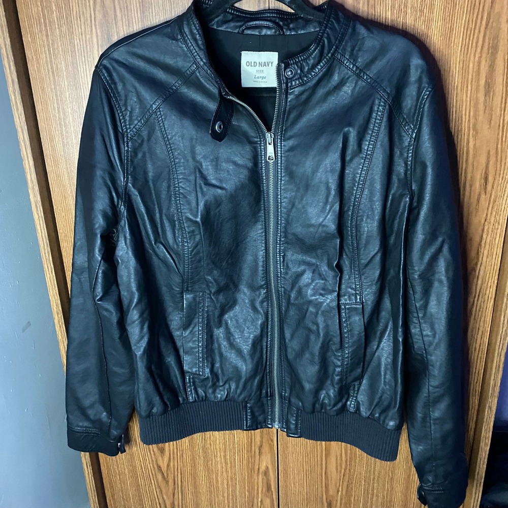 Old Navy Faux Leather Moto Jacket Womens Large Black Zip Up Bomber